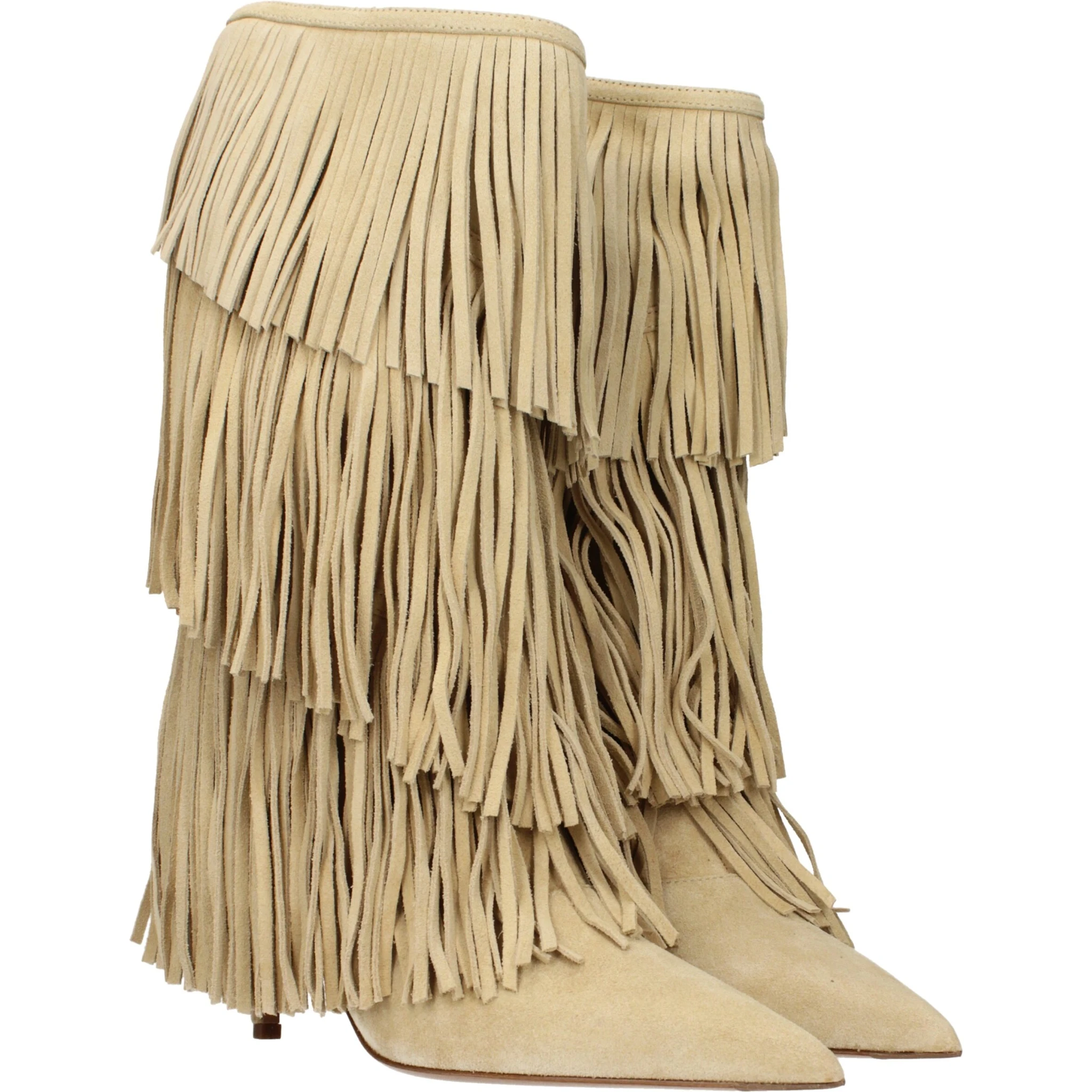 Beige Leather Flat Boots