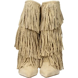 Beige Leather Flat Boots