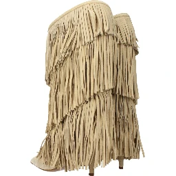 Beige Leather Flat Boots