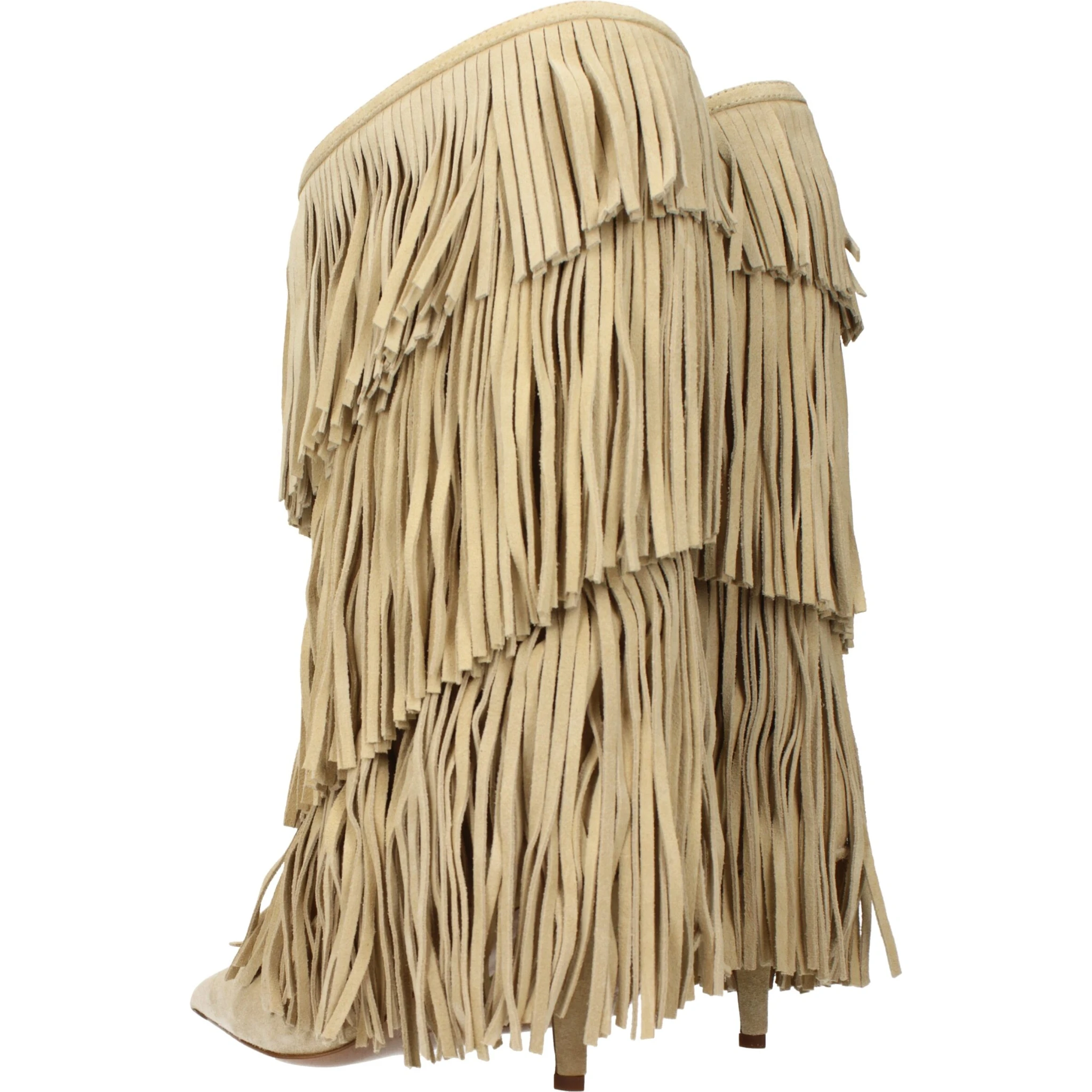 Beige Leather Flat Boots