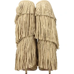 Beige Leather Flat Boots