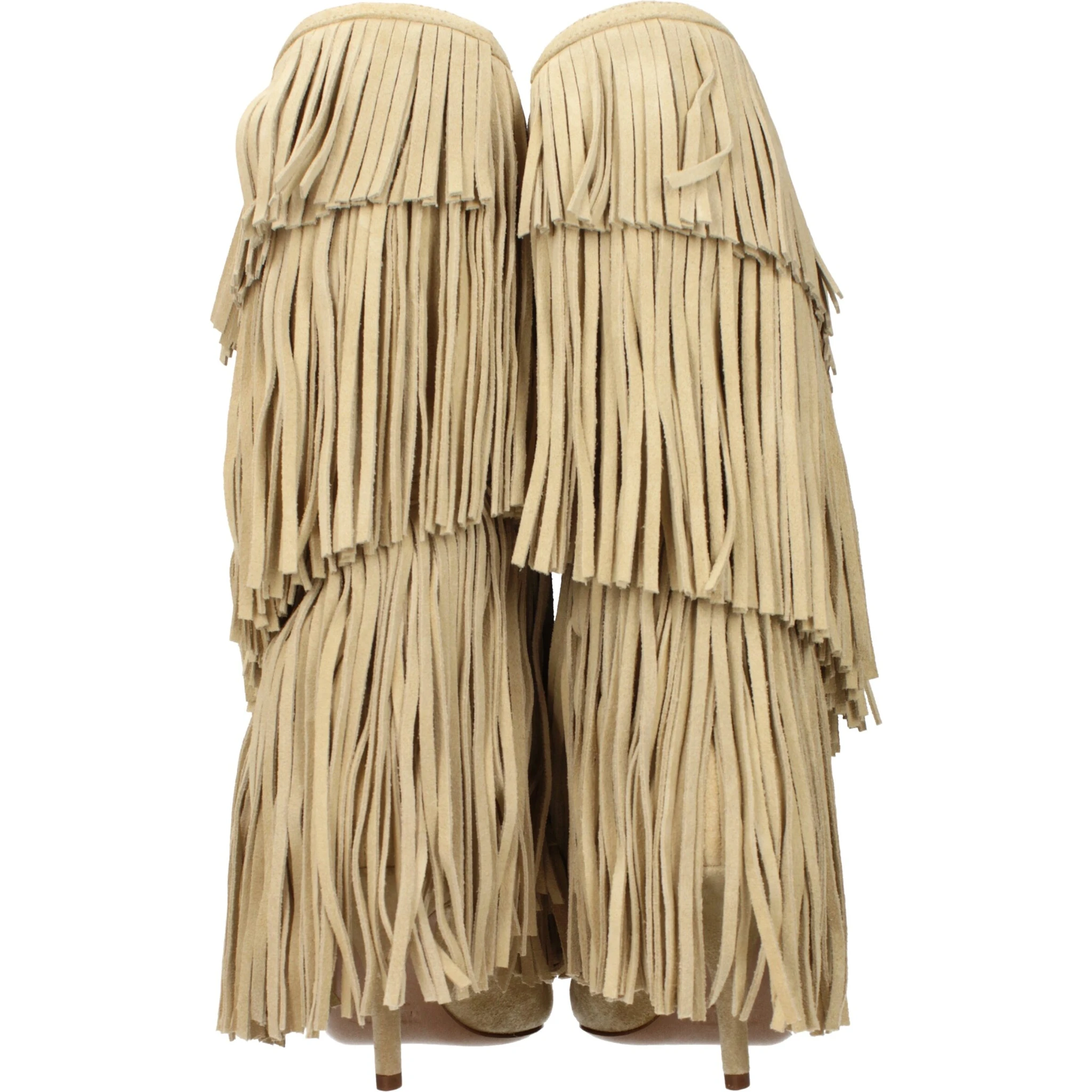 Beige Leather Flat Boots