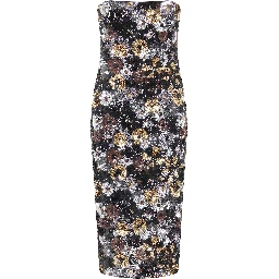 Vacillo black sequined floral-print midi dress