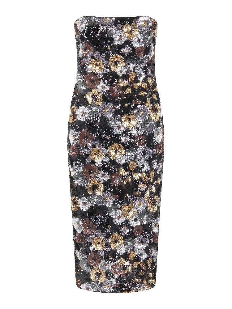 Vacillo black sequined floral-print midi dress