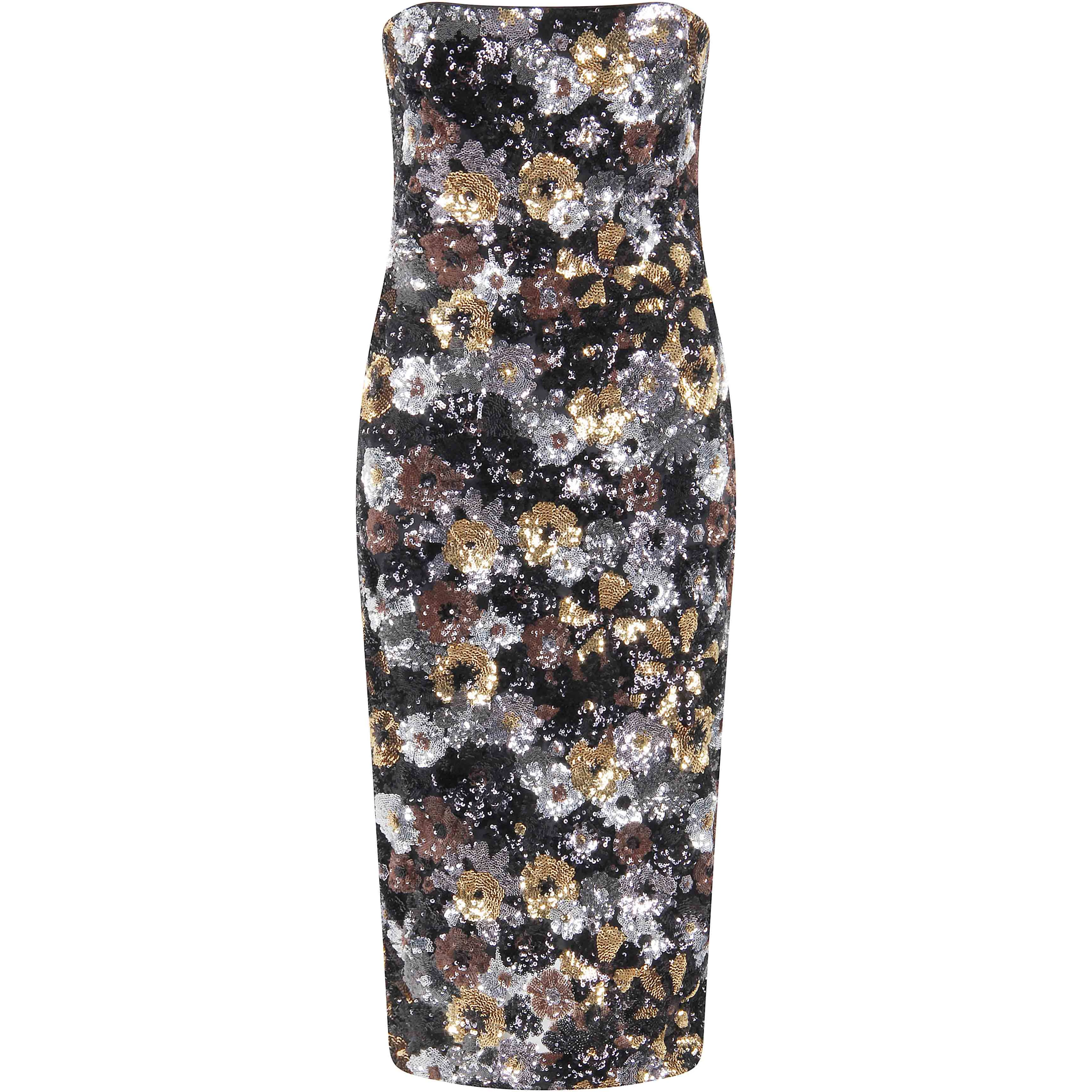 Vacillo black sequined floral-print midi dress