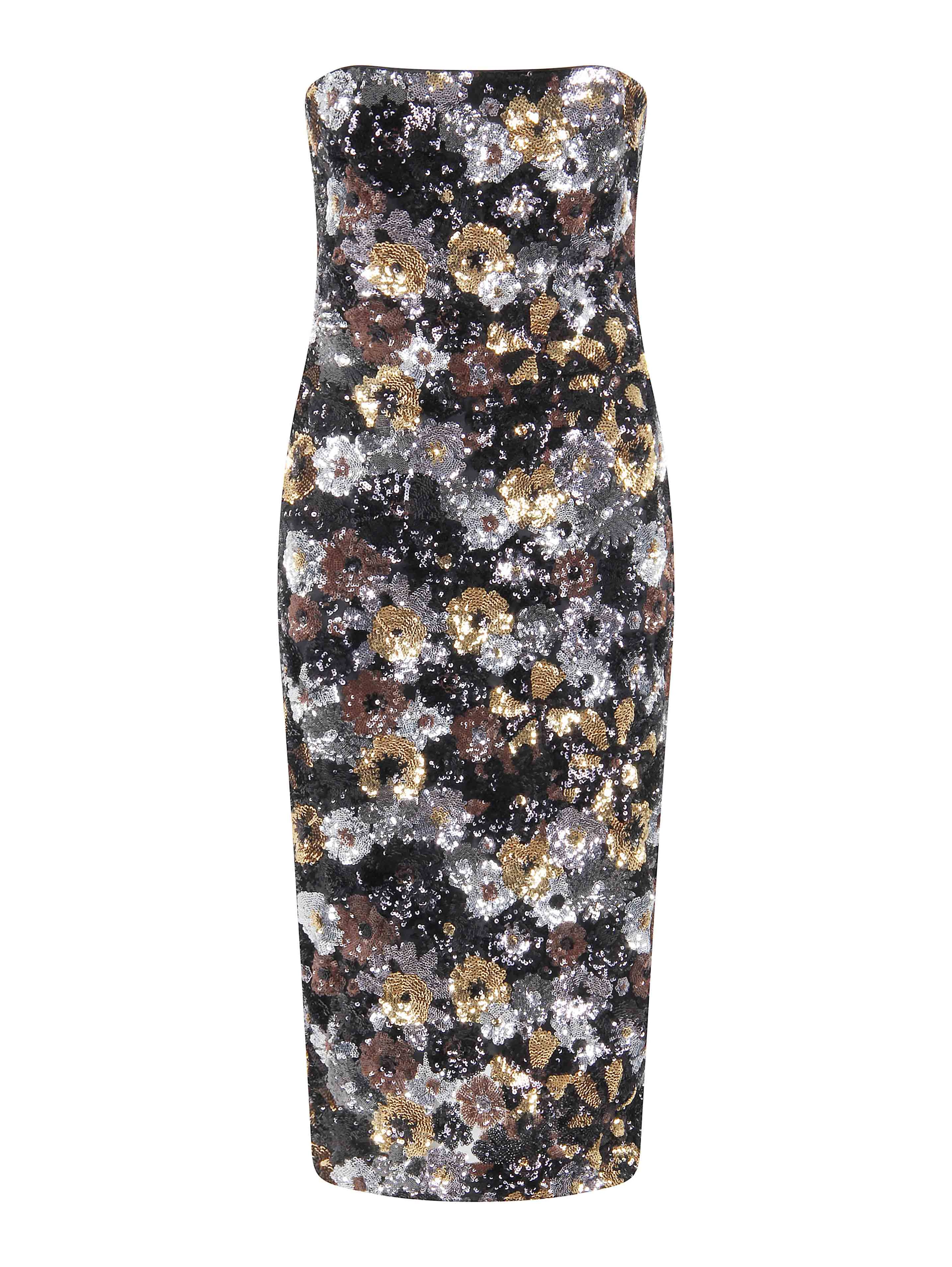 Vacillo black sequined floral-print midi dress