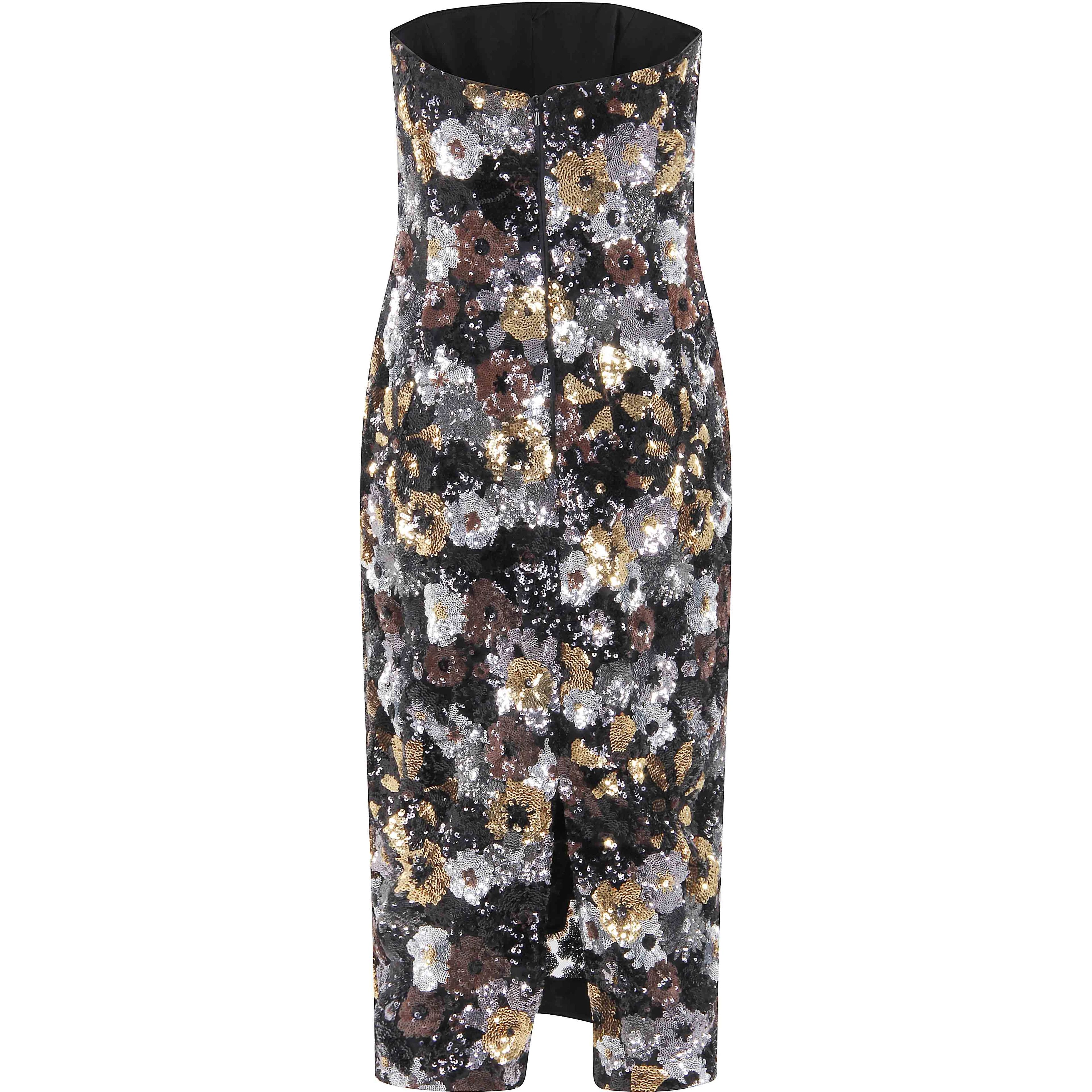 Vacillo black sequined floral-print midi dress