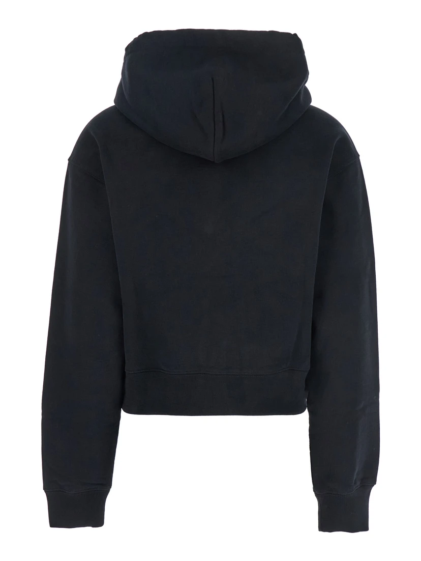 Le Hoodie Gros Grain Black Cropped Hoodie with Drawstring Hood and Logo Patch on the Front in Cotton Woman