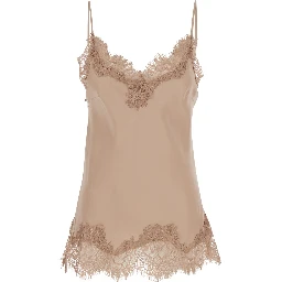 Coco Beige Camie Top with Tonal Lace Trim in Silk Woman