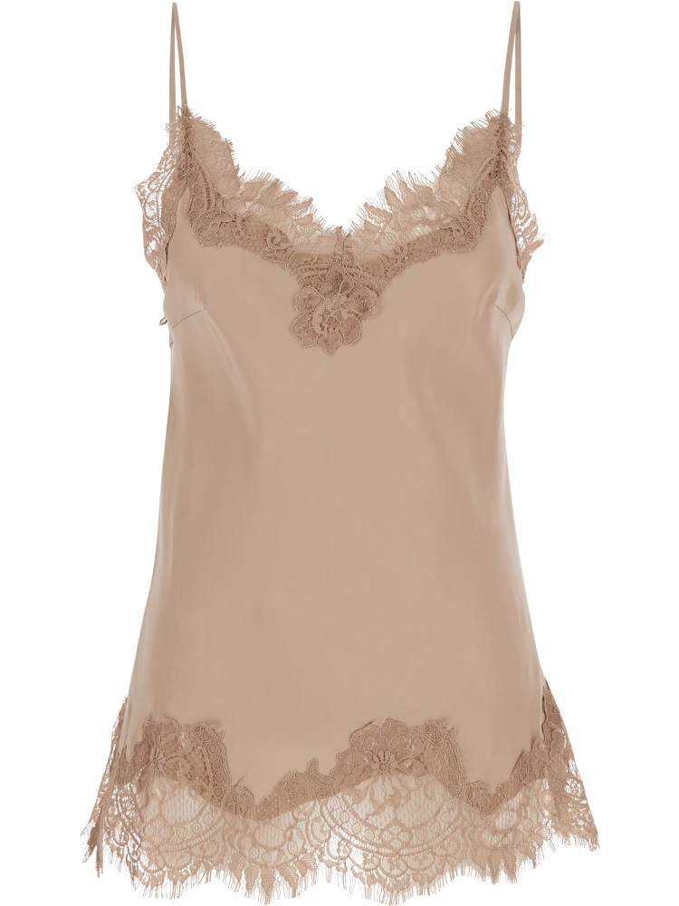 Coco Beige Camie Top with Tonal Lace Trim in Silk Woman