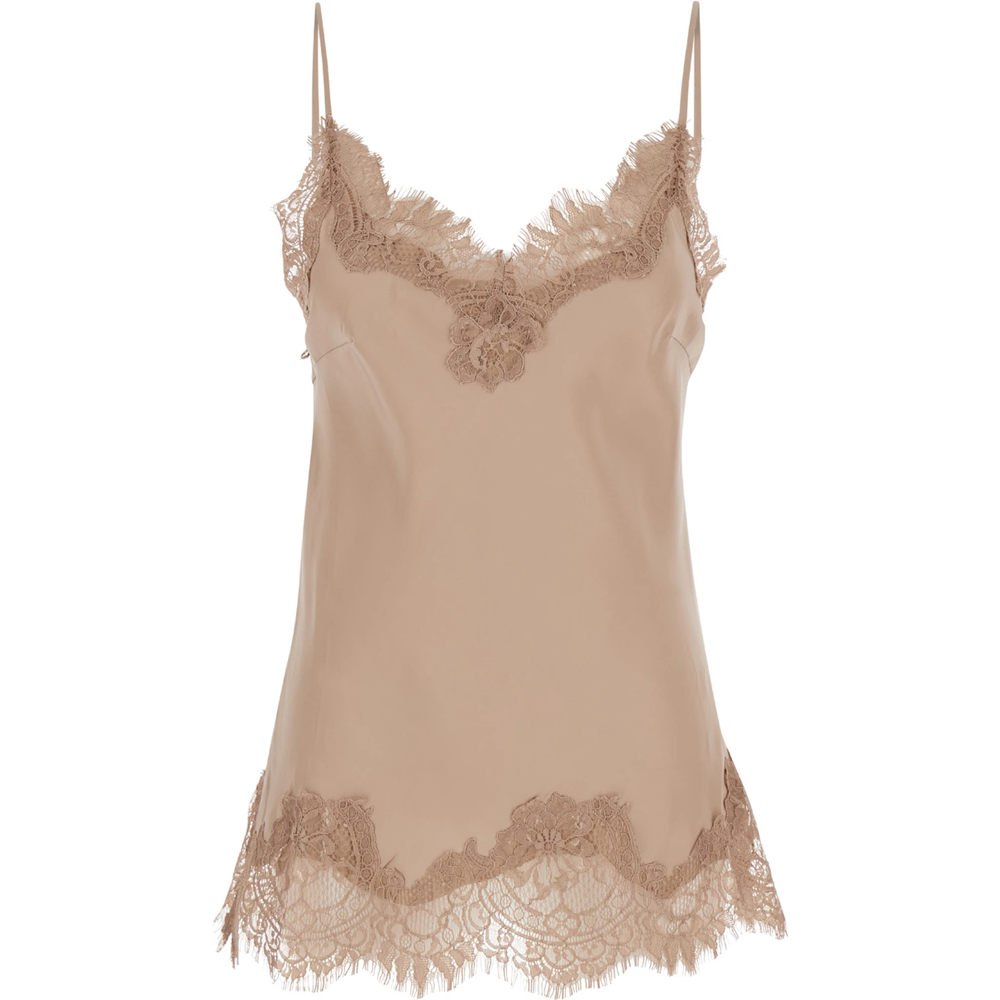 Coco Beige Camie Top with Tonal Lace Trim in Silk Woman