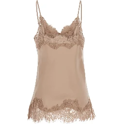 Coco Beige Camie Top with Tonal Lace Trim in Silk Woman