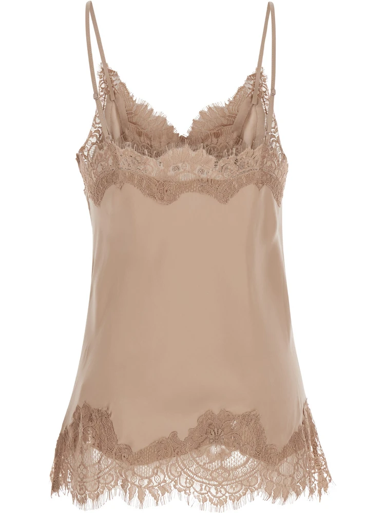 Coco Beige Camie Top with Tonal Lace Trim in Silk Woman alternative