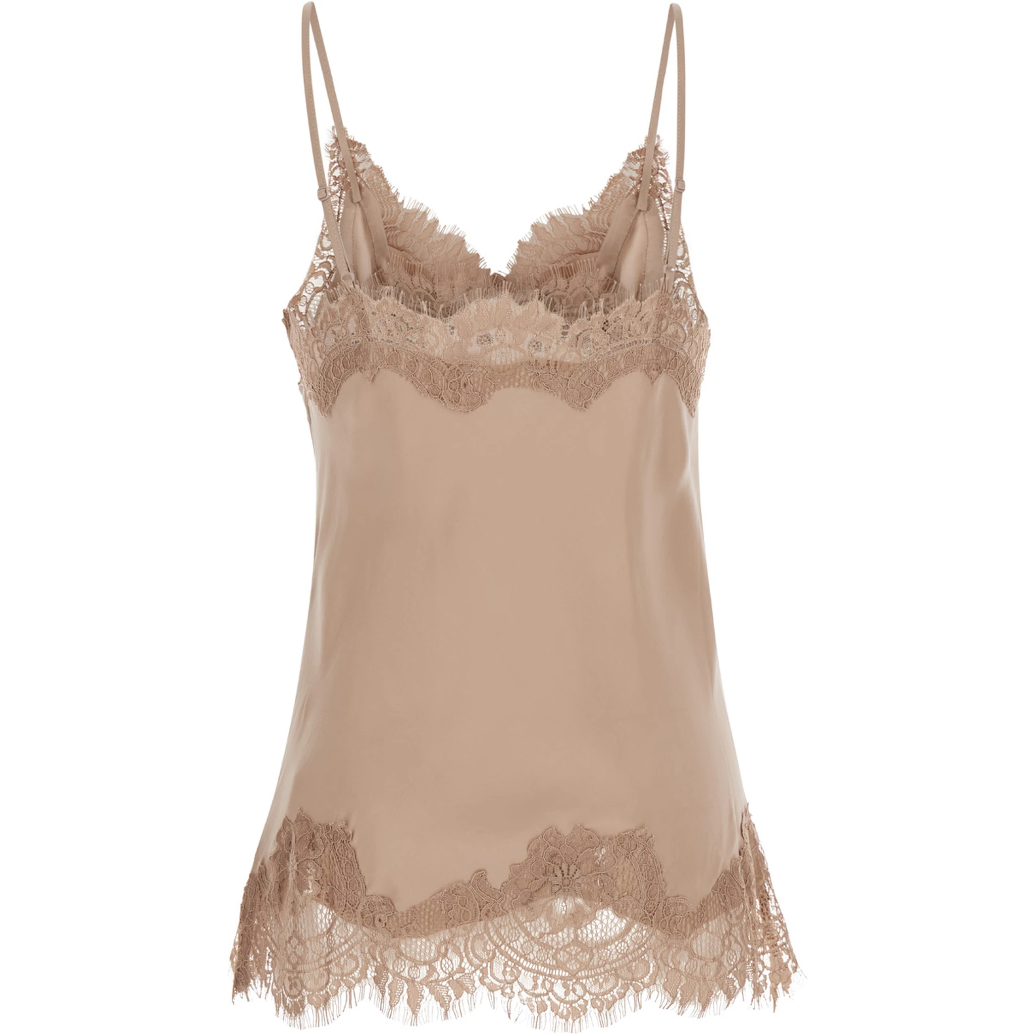 Coco Beige Camie Top with Tonal Lace Trim in Silk Woman