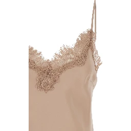 Coco Beige Camie Top with Tonal Lace Trim in Silk Woman