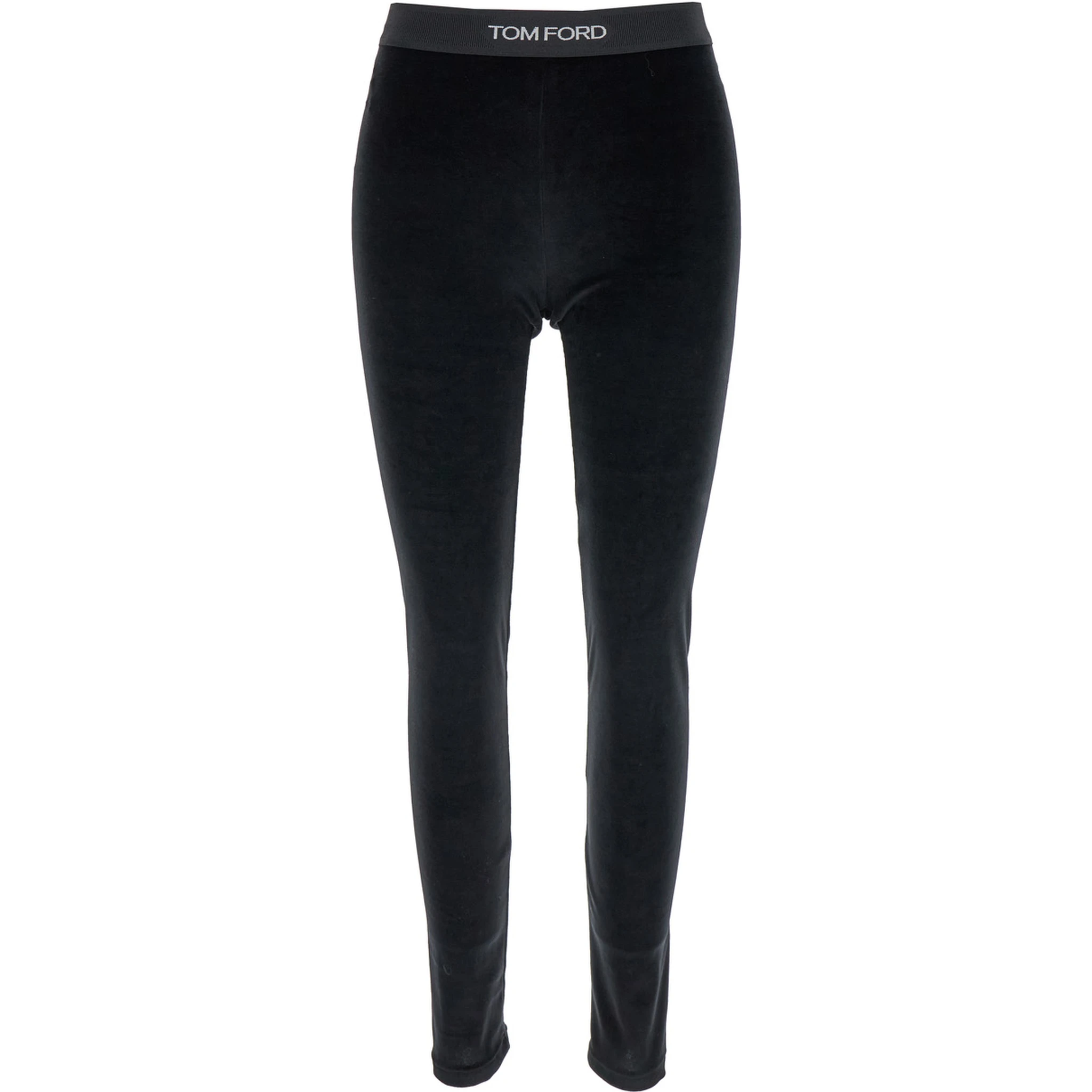 Black Leggings with Branded Band in Velvet Woman