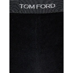 Black Leggings with Branded Band in Velvet Woman