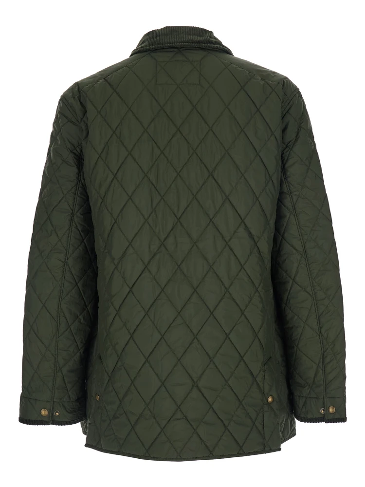 Green Jacket with Corduroy Collar and Logo Patch on the Sleeve in Cotton Man alternative