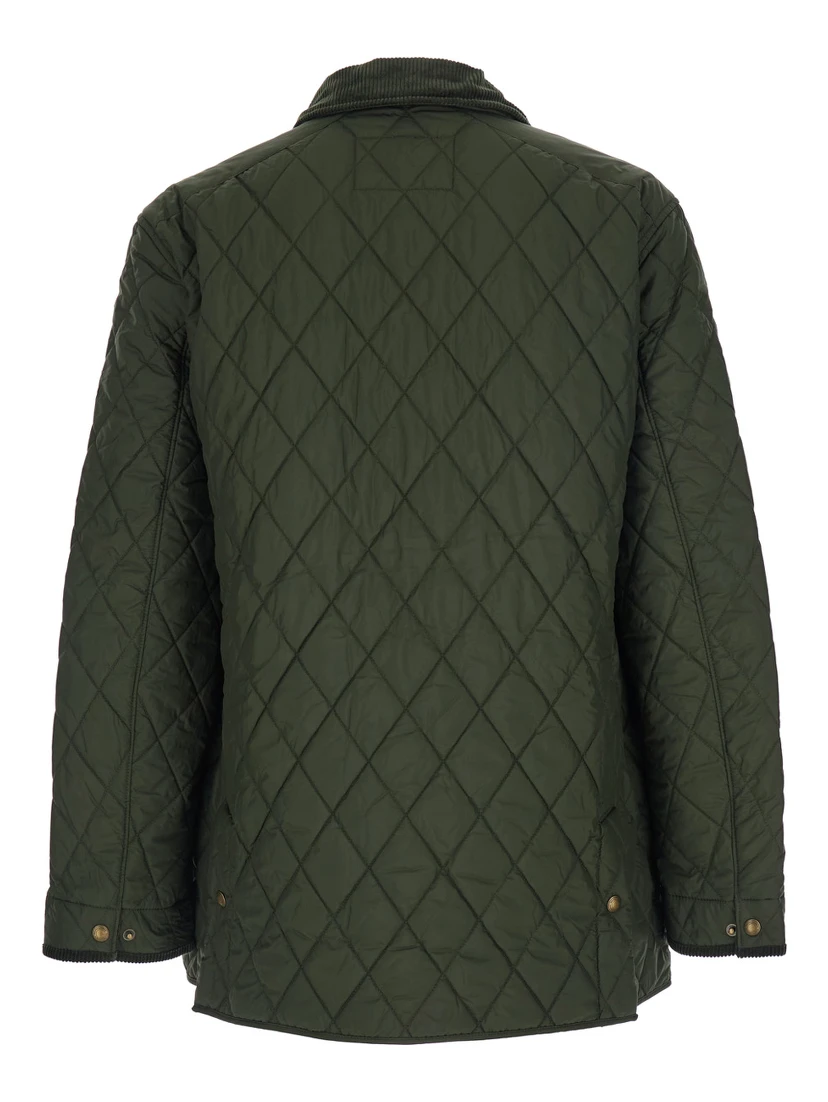 Green Jacket with Corduroy Collar and Logo Patch on the Sleeve in Cotton Man