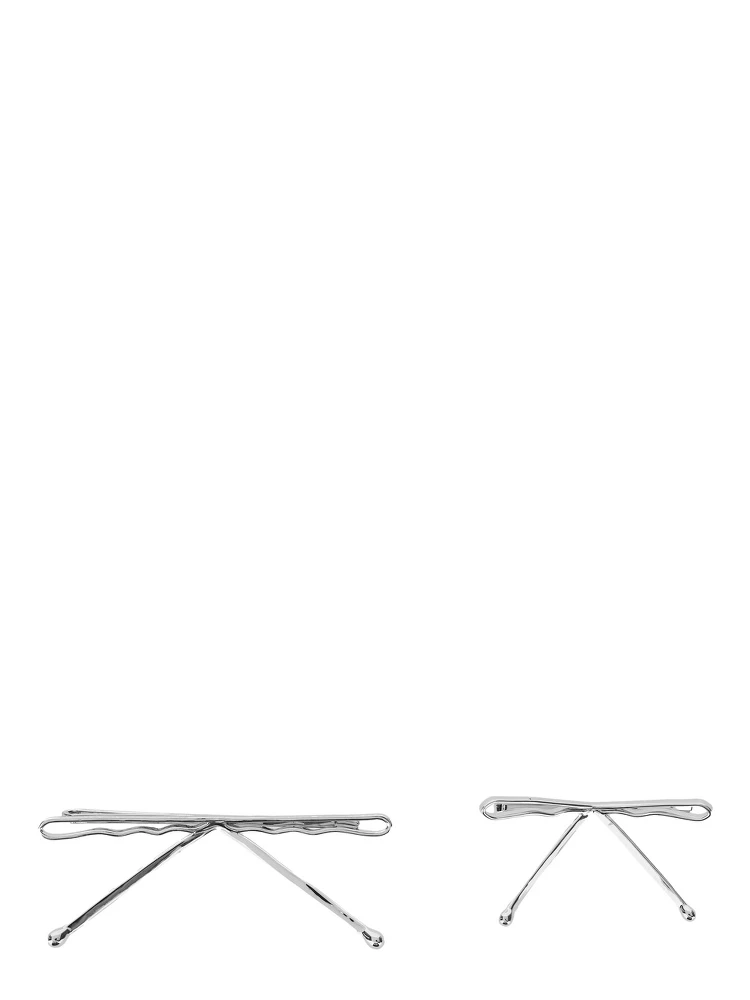 Silver Colored Set of Two Hair Clips with Bow Design in Metal Women