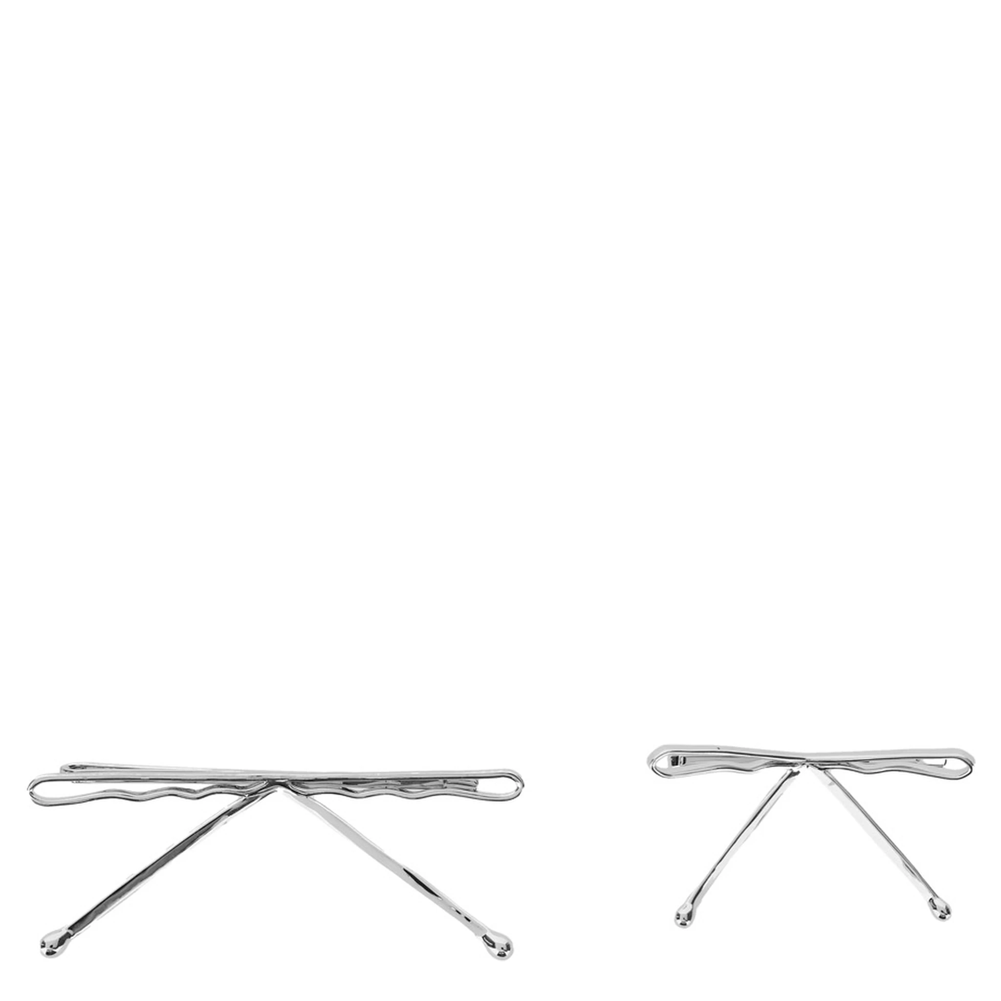 Silver Colored Set of Two Hair Clips with Bow Design in Metal Women