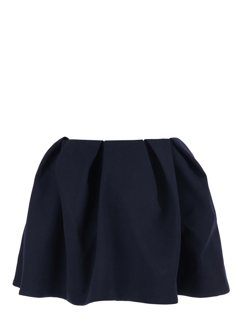 Blue Pleated Miniskirt with Rear Concealed Zip Closure in Wool Woman