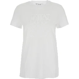 White Crewneck T-Shirt with Tonal Logo on the Front in Cotton Woman