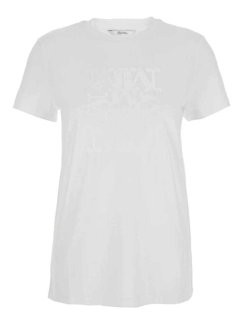 White Crewneck T-Shirt with Tonal Logo on the Front in Cotton Woman