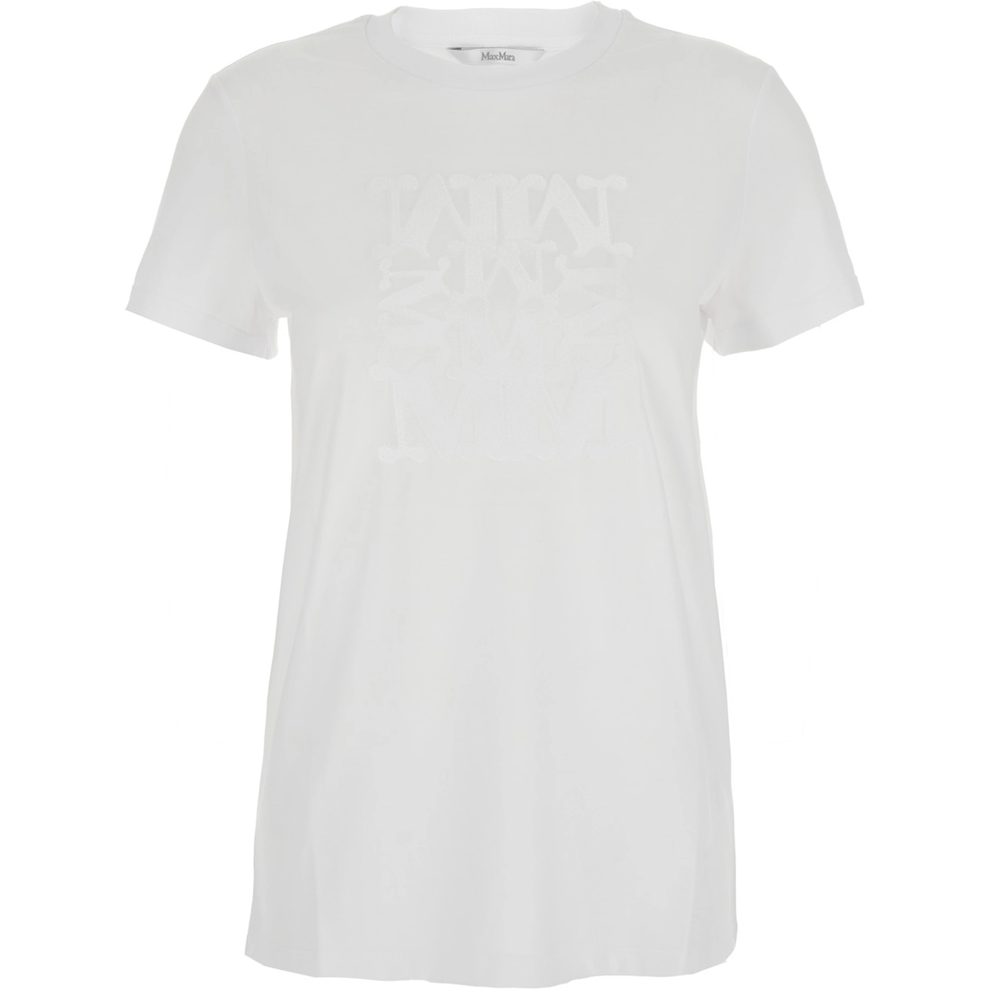 White Crewneck T-Shirt with Tonal Logo on the Front in Cotton Woman
