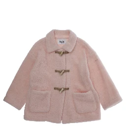 Pink Coat with Classic Collar and Logo Lettering Embroidery on the Sleeve in Tech Fabric Girl