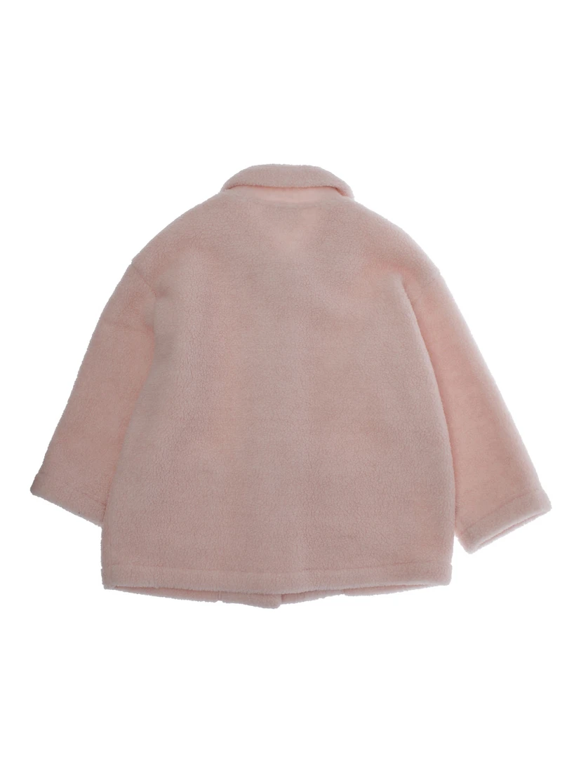 Pink Coat with Classic Collar and Logo Lettering Embroidery on the Sleeve in Tech Fabric Girl