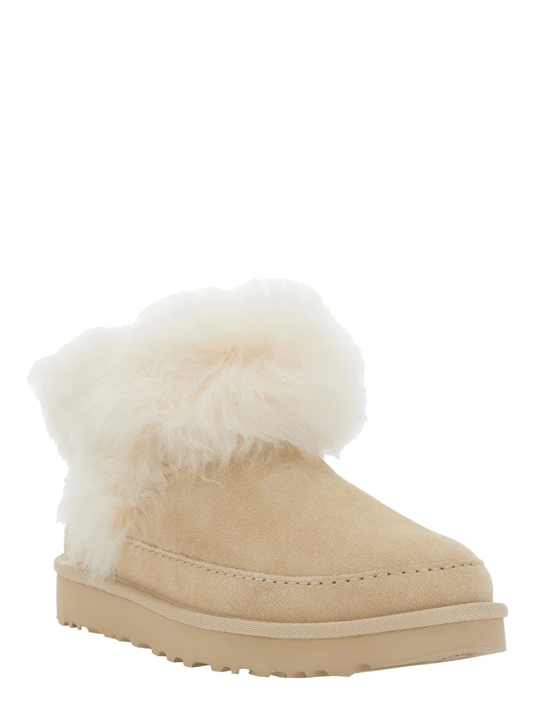 Classic Ultra Mini Chalet Beige Ankle Boots with Fur Design in Suede Woman alternative