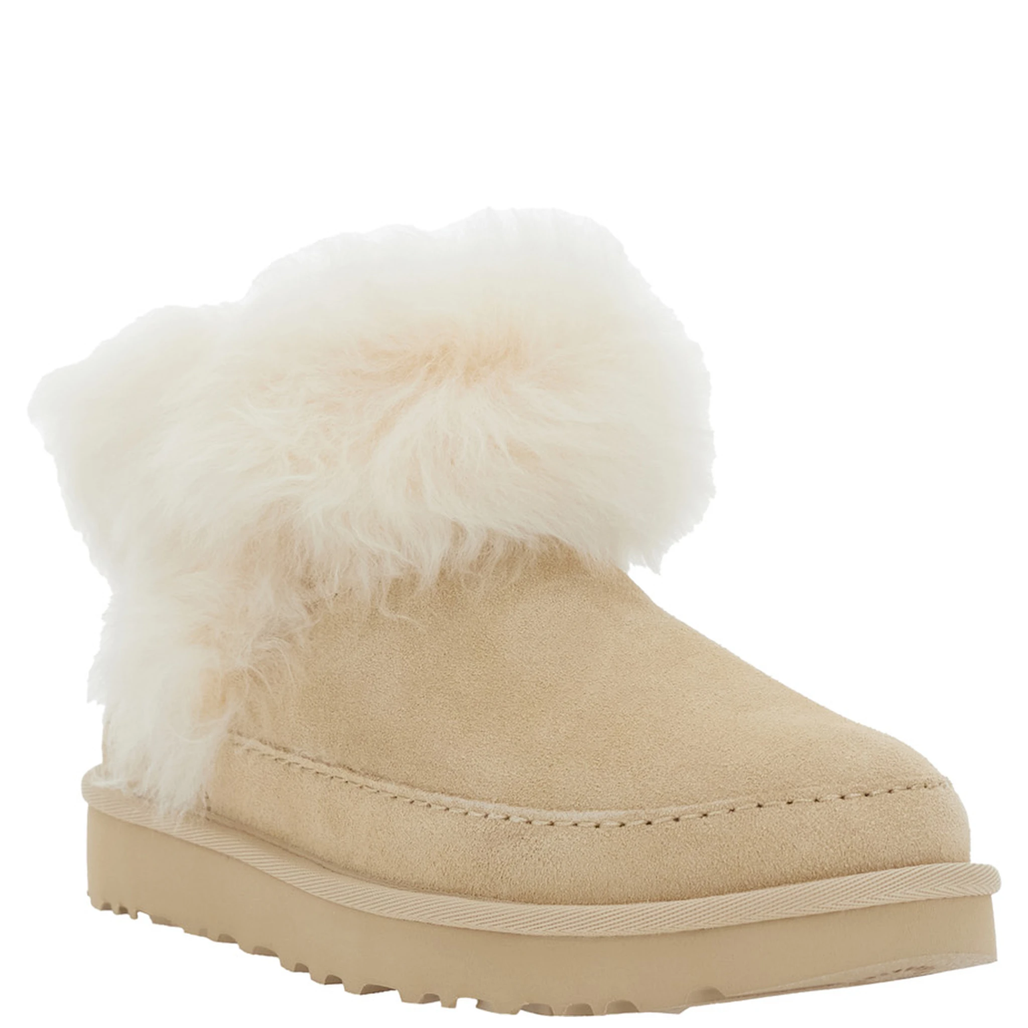 Classic Ultra Mini Chalet Beige Ankle Boots with Fur Design in Suede Woman