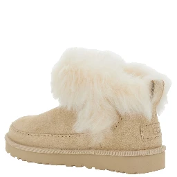Classic Ultra Mini Chalet Beige Ankle Boots with Fur Design in Suede Woman