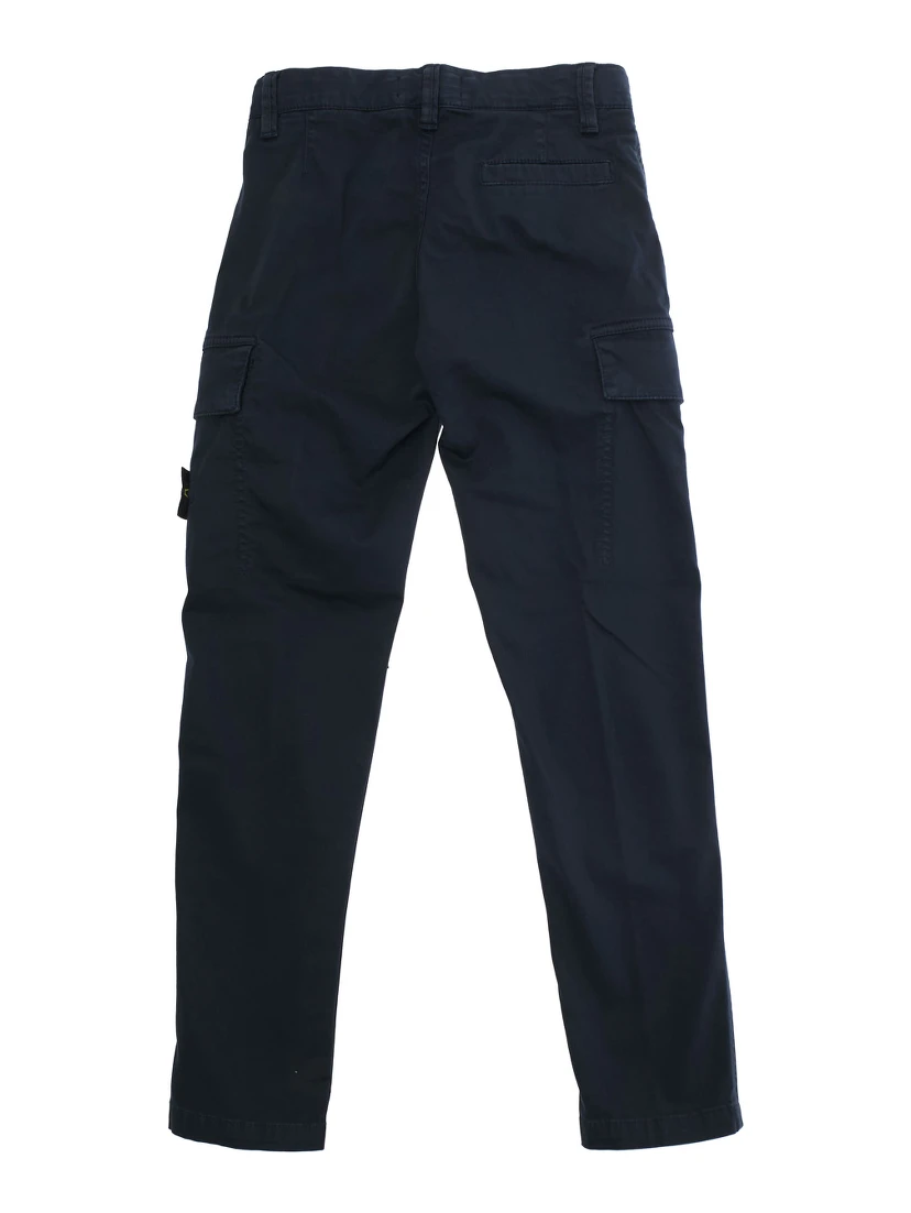 Blue Pants with Belt Loops and Logo Patch on the Front in Cotton Stretch Boy