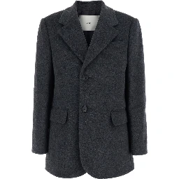 Grey Single-Breasted Jacket with Notched Revers in Cashmere Woman