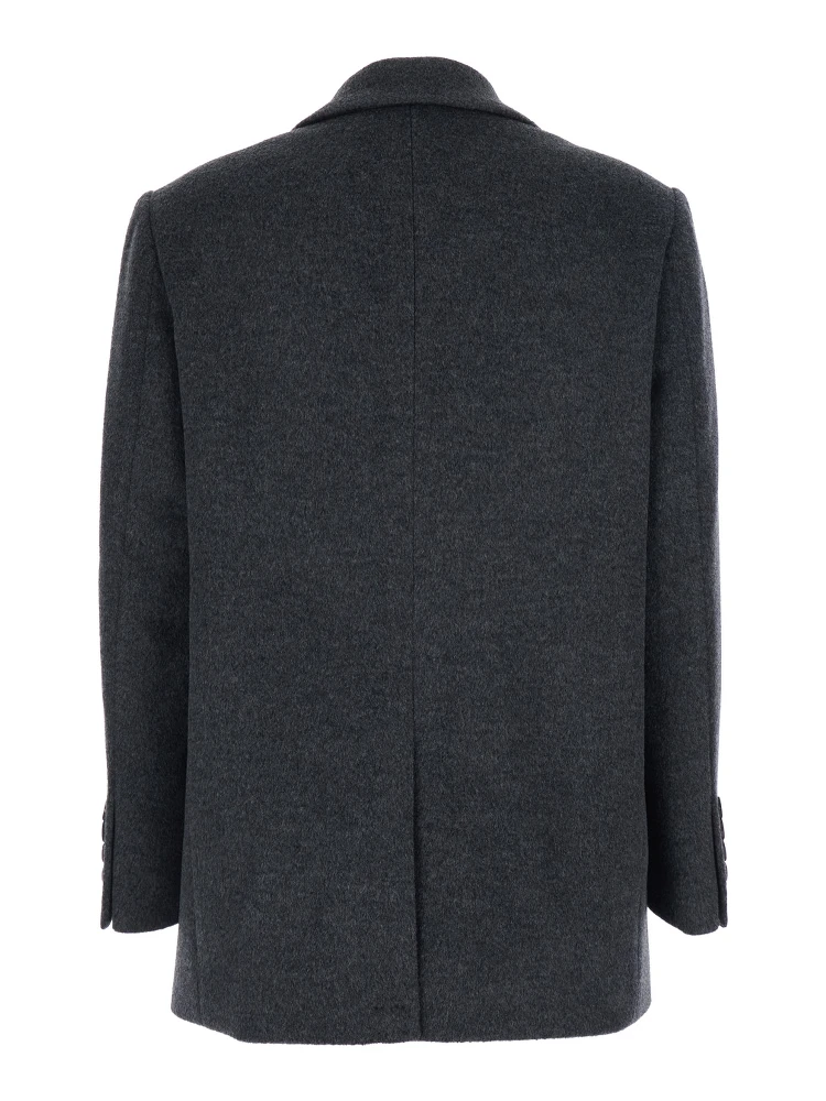 Grey Single-Breasted Jacket with Notched Revers in Cashmere Woman alternative