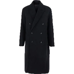 Black Double-Breasted Coat with Classic Lapels in Wool Blend Man