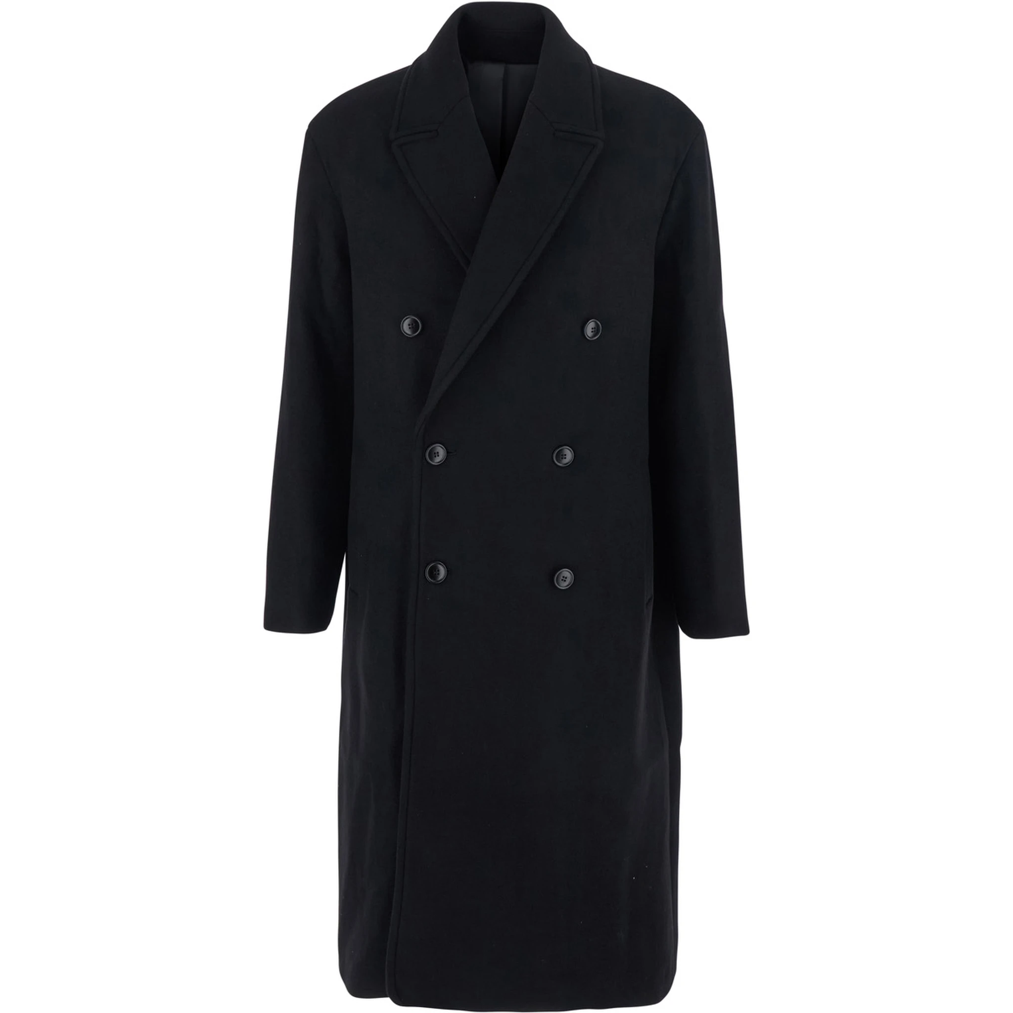Black Double-Breasted Coat with Classic Lapels in Wool Blend Man