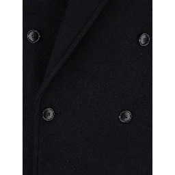 Black Double-Breasted Coat with Classic Lapels in Wool Blend Man