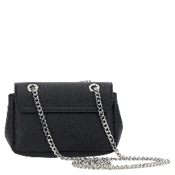 Black Small Crossbody Bag with Orb Logo in Saffiano Effect Fabric Woman