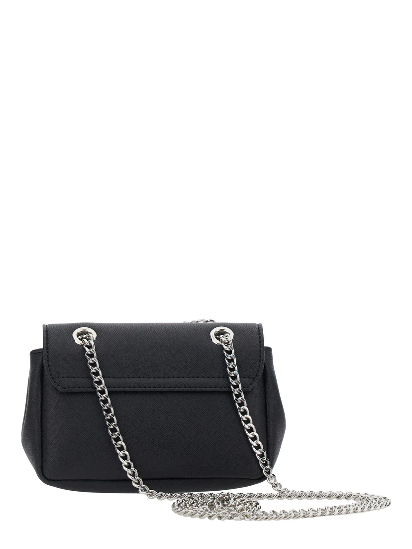 Black Small Crossbody Bag with Orb Logo in Saffiano Effect Fabric Woman