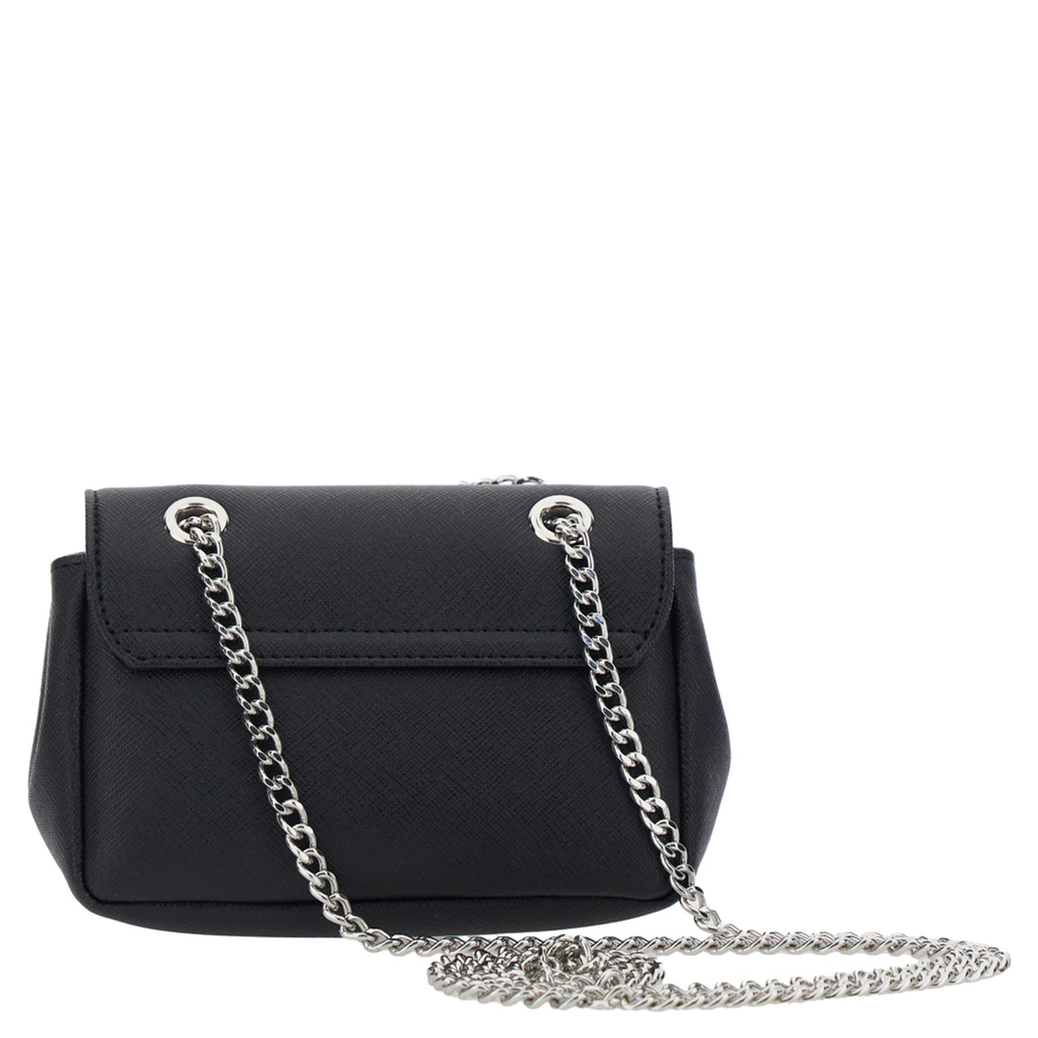 Black Small Crossbody Bag with Orb Logo in Saffiano Effect Fabric Woman