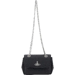 Black Small Crossbody Bag with Orb Logo in Saffiano Effect Fabric Woman