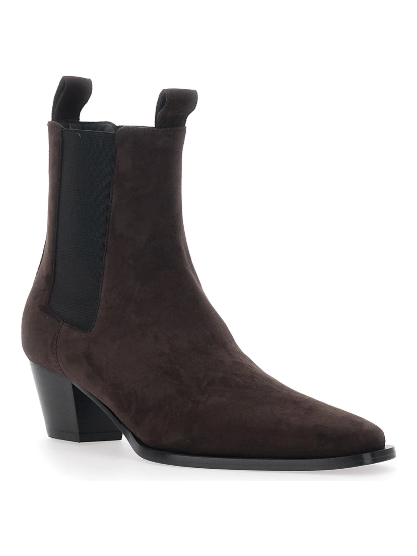 Brown Ankle Boots with High and Side Elastic Bands in Suede Woman