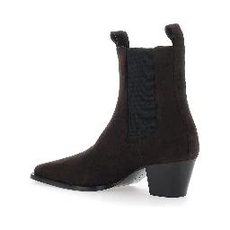 Brown Ankle Boots with High and Side Elastic Bands in Suede Woman