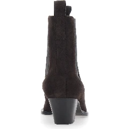 Brown Ankle Boots with High and Side Elastic Bands in Suede Woman