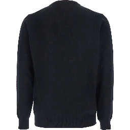 Black Crewneck Sweater with Ribbed Trims in Cashmere Man