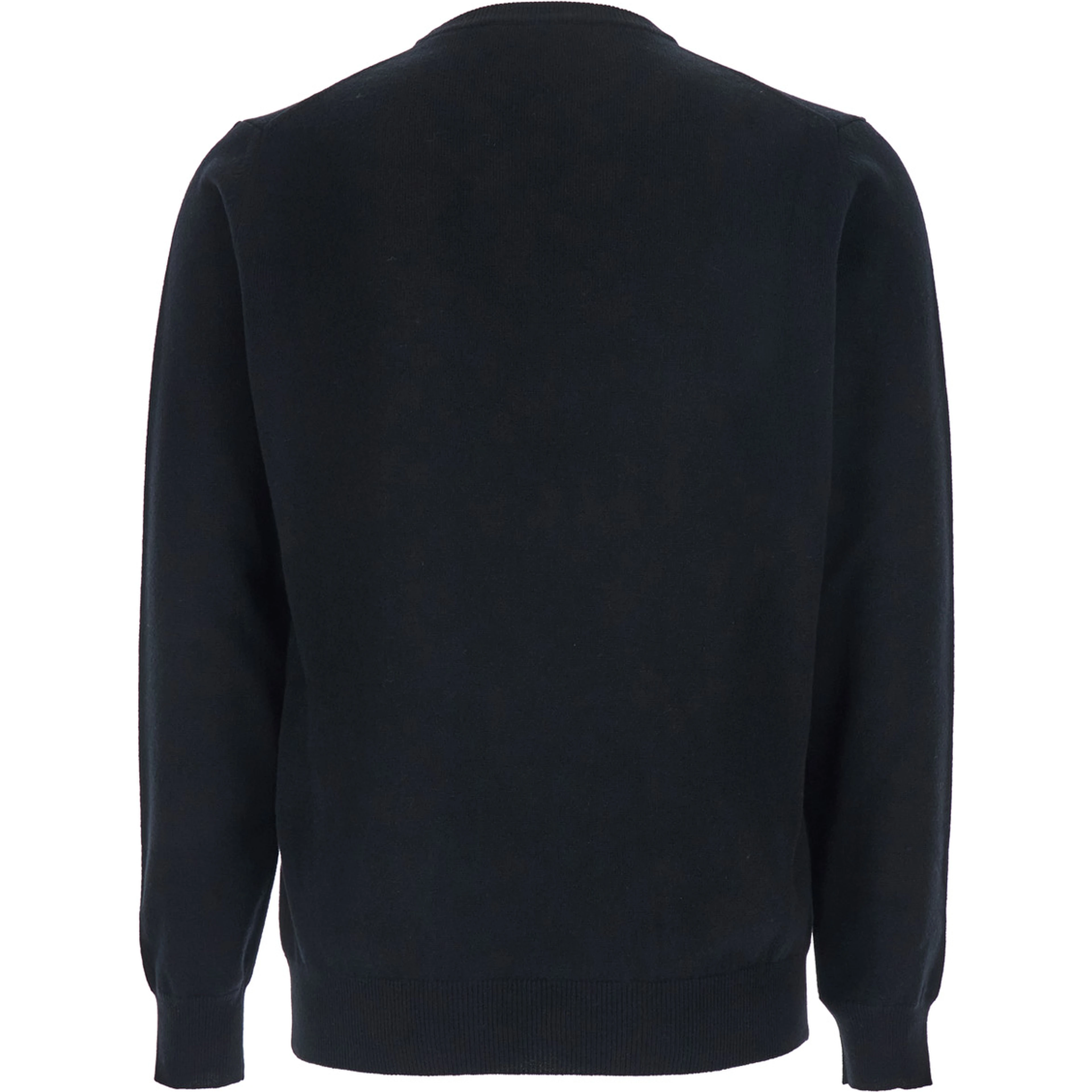 Black Crewneck Sweater with Ribbed Trims in Cashmere Man
