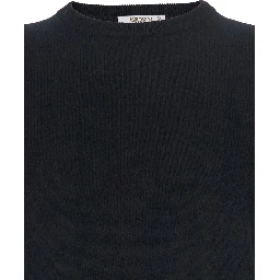 Black Crewneck Sweater with Ribbed Trims in Cashmere Man